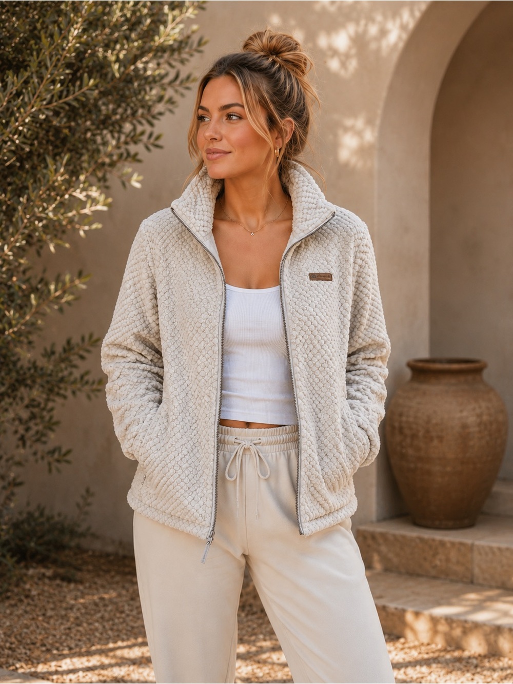 Columbia Women's Teddy Fleece Jacket Size Large - Ivory Cream Sherpa